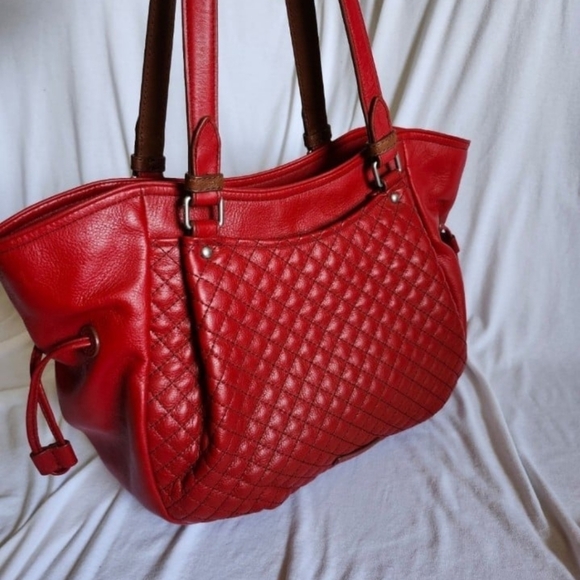 New Cardinal Red Leather Carryall Glenna Satchel - Picture 3 of 12